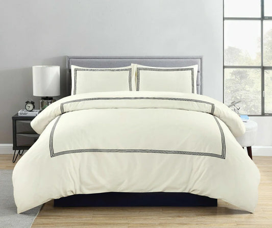 100% Polycotton Beretta Stitch Duvet Cover- Cream/Black