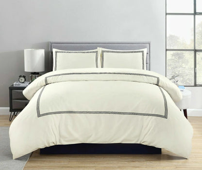 100% Microfiber Beretta Stitch Duvet Cover Set- Cream/Black