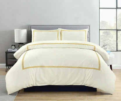 100% Microfiber Beretta Stitch Duvet Cover Set- Cream/Gold