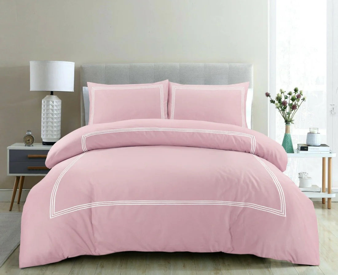 100% Polycotton Beretta Stitch Duvet Cover- Pink/White