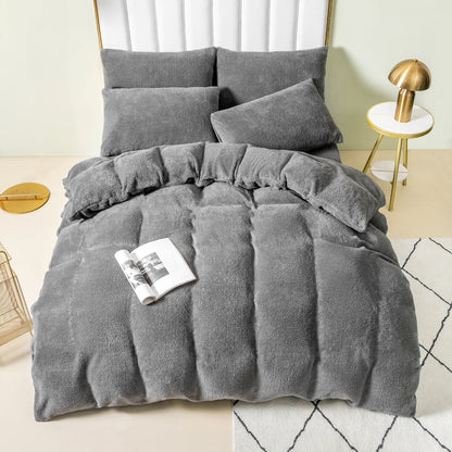 Teddy Fleece Bedding Duvet Covers Set - Grey