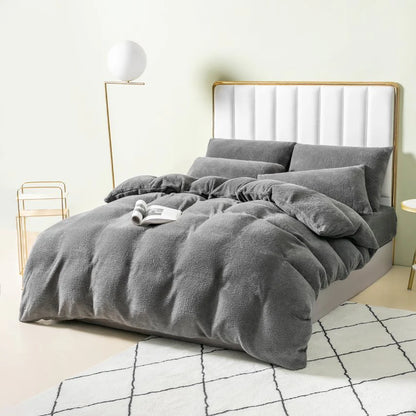 Teddy Fleece Bedding Duvet Covers Set - Grey