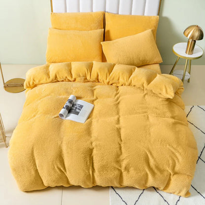 Teddy Fleece Bedding Duvet Covers Set - Ochre