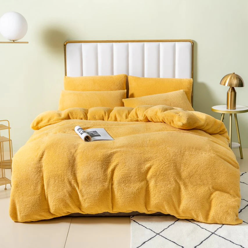 Teddy Fleece Bedding Duvet Covers Set - Ochre