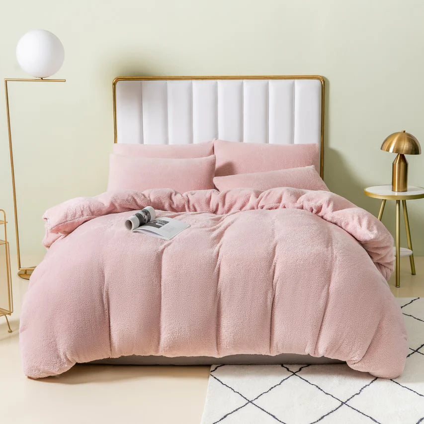 Teddy Fleece Bedding Duvet Covers Set - Blush