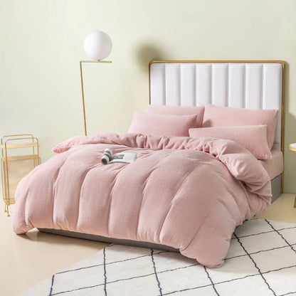 Teddy Fleece Bedding Duvet Covers Set - Blush