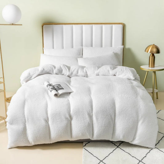 Teddy Fleece Bedding Duvet Covers Set - White